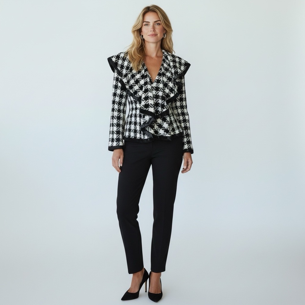 ANTHROPOLOGIE RYU Label Woven Black & Ivory Check Peplum Blazer S - Picture 8 of 17